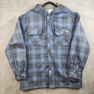 Dickies Flannel Work Shirt Shacket Mens 2XL Blue Plaid Fleece Lined Hooded Heavy